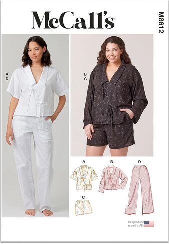 McCall's M8612AA Misses' Pajama Shirt and Shorts Sewing Pattern Packet, Design Code M8612, Sizes XS-S-M-L-XL in Saudi Arabia