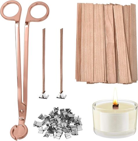 100 PCS Thickened Wood Wicks for Candles Making with Wick Trimmer & Iron Bases-0.5 × 5.1in, Naturally Smokeless Candle Wicks Naturally Smokeless for Long Lasting(Round Base) in Saudi Arabia