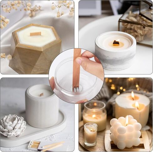 200 PCS Wood Wicks for Candles Making ، DIY Candle Wicks for Candle Making with Wick Trimmer ، استبدل حاملي Wocks Wicks الخشبي ، Natural HimeMade Kit Fullless Long Long Sharing Flame in Kuwait