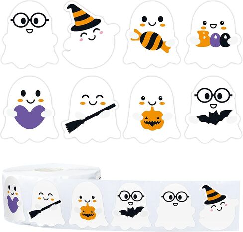 ويلين 1000pcs ملصقات الهالوين لفة لفة ملصقات شبحية لطيف ملصقات شبح هالوين ملصقات شبح شبح دائري ملصقات لاصقة لصالح عيد الهالوين ديكور ، 8 تصميم in Saudi Arabia