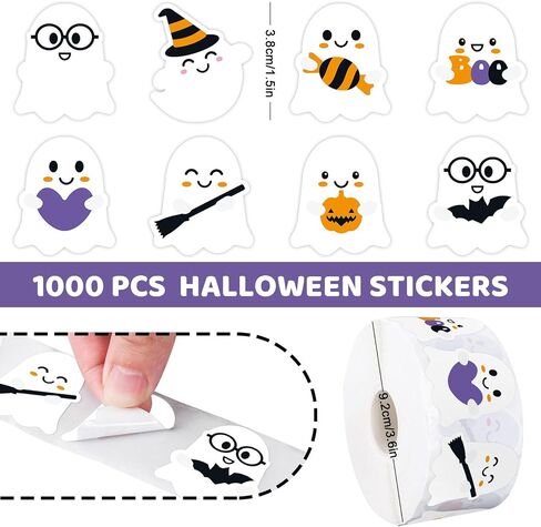 ويلين 1000pcs ملصقات الهالوين لفة لفة ملصقات شبحية لطيف ملصقات شبح هالوين ملصقات شبح شبح دائري ملصقات لاصقة لصالح عيد الهالوين ديكور ، 8 تصميم in Saudi Arabia