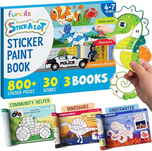 Funcils Paint by Sticker & Number for Kids - 30 Color by Sticker Paint Book | Travel, Airplane, Car Activities for Kids Ages 4-8 Girls Boys | Art & Crafts Games, Puzzle Books, Learning Educational Kit in Kuwait
