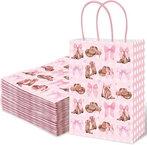 JarThenaAMCS 24Pcs Western Cowgirl Paper Bags Pink Bow Cowgirl Boot Hat Gift Bag with Handle Coquette Candy Goodie Treat Bag for Baby Shower Birthday Party Favor in Saudi Arabia