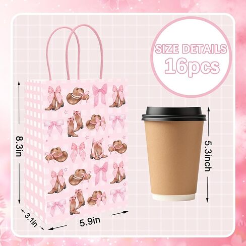 JarThenaAMCS 24Pcs Western Cowgirl Paper Bags Pink Bow Cowgirl Boot Hat Gift Bag with Handle Coquette Candy Goodie Treat Bag for Baby Shower Birthday Party Favor in Saudi Arabia