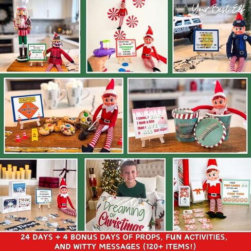 2025 elf Kit - 24 Day elf kit for Christmas Holiday Countdown ، Props Elf Props ، أنشطة ماكرة ، ألعاب ، أذى ، ملابس ، و KIT ANTICS 1 KID in Saudi Arabia