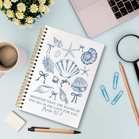 huester Christian Beach Notebook Journal, Psalm 93:4 Bible Scripture Journal for Women, Coquette Blue Bow Preppy Beach Notebooks for Note Taking, Bible Verse Hardcover Spiral Notebook, 5.5x8.3 Inch in Saudi Arabia