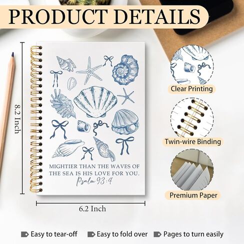 huester Christian Beach Notebook Journal, Psalm 93:4 Bible Scripture Journal for Women, Coquette Blue Bow Preppy Beach Notebooks for Note Taking, Bible Verse Hardcover Spiral Notebook, 5.5x8.3 Inch in Saudi Arabia