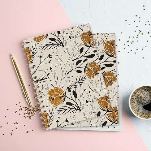 تحكم Boho Floral Botanical Journal Notebooks ، College Gold and Black Flower College لأخذ ملاحظات ، مجلة Wildflower Journaling ، SPORAL Notebook 5.5x8.3 in Kuwait