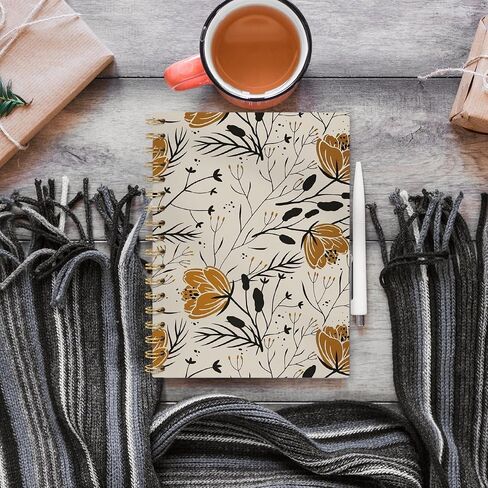 تحكم Boho Floral Botanical Journal Notebooks ، College Gold and Black Flower College لأخذ ملاحظات ، مجلة Wildflower Journaling ، SPORAL Notebook 5.5x8.3 in Kuwait