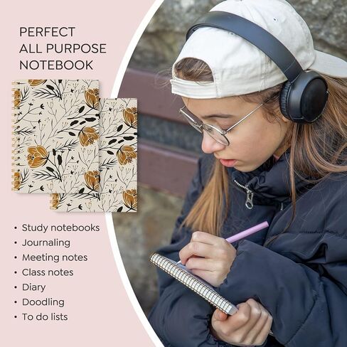 تحكم Boho Floral Botanical Journal Notebooks ، College Gold and Black Flower College لأخذ ملاحظات ، مجلة Wildflower Journaling ، SPORAL Notebook 5.5x8.3 in Kuwait