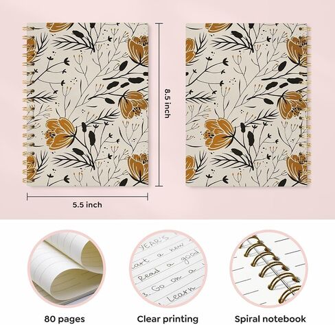 تحكم Boho Floral Botanical Journal Notebooks ، College Gold and Black Flower College لأخذ ملاحظات ، مجلة Wildflower Journaling ، SPORAL Notebook 5.5x8.3 in Kuwait