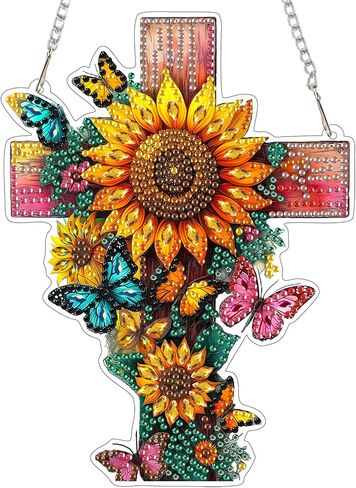 EOBROMD Diamond Hanging Art Kits for Adults, Cross Butterfly Suncatcher Diamond Art Painting, DIY Special Shaped Rhinestone Kits for Adults, Window Pendants Home Garden Wall Hanging Ornament in Saudi Arabia