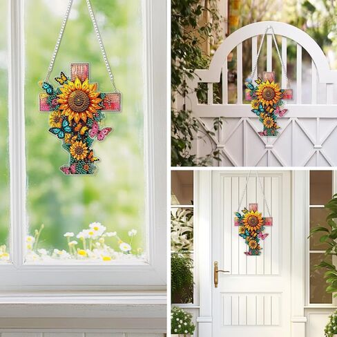 EOBROMD Diamond Hanging Art Kits for Adults, Cross Butterfly Suncatcher Diamond Art Painting, DIY Special Shaped Rhinestone Kits for Adults, Window Pendants Home Garden Wall Hanging Ornament in Saudi Arabia