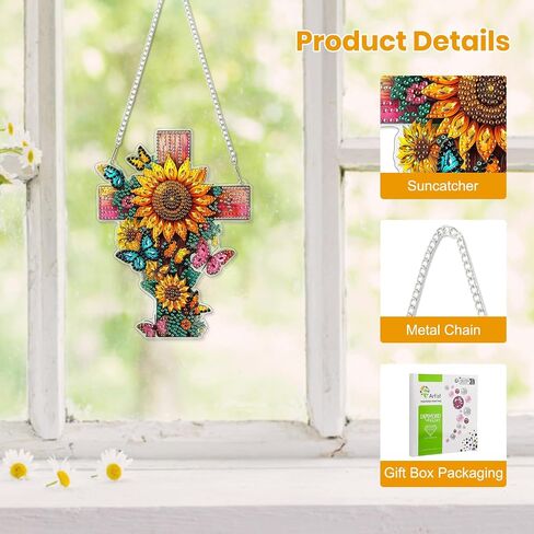 EOBROMD Diamond Hanging Art Kits for Adults, Cross Butterfly Suncatcher Diamond Art Painting, DIY Special Shaped Rhinestone Kits for Adults, Window Pendants Home Garden Wall Hanging Ornament in Saudi Arabia