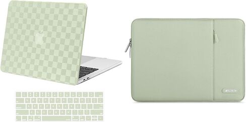 MOSISO Compatible with MacBook Pro 13 inch Case M2 2024-2016 A2338 M1 A2251 A2289 A2159 A1989 A1708 A1706, Checker Texture Grid PU Leather Coated Plastic Hard Shell&Keyboard Cover&Bag, Sage Green in Saudi Arabia