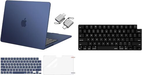 Moseso متوافق مع MacBook Air Case 13 Inch Case 2025-2022 M4 A3240 M3 A3113 M2 A2681 ، غلاف القذيفة الصلبة والوحة المفاتيح وغطاء الشاشة ونوع C & SILICONE غطاء مفاتيح مرفوع للأظافر الطويلة والأزرق الأزرق in Saudi Arabia