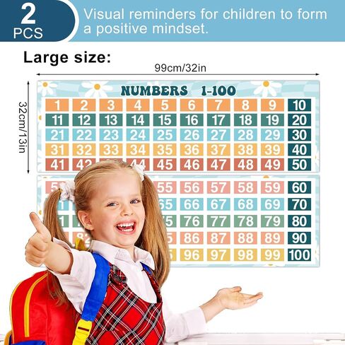 JarThenaAMCS 2Pcs Math Poster Chart Numbers 1-100 Classroom Decorations for Teacher Boho Floral Theme Number Line Bulletin Board Set for Elementary Middle School Wall Supplies in Saudi Arabia