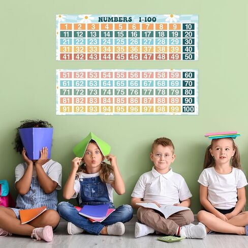 JarThenaAMCS 2Pcs Math Poster Chart Numbers 1-100 Classroom Decorations for Teacher Boho Floral Theme Number Line Bulletin Board Set for Elementary Middle School Wall Supplies in Saudi Arabia