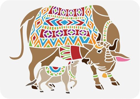 FINGERINSPIRE Warli Cow Painting Stencil - 8.3x11.7inch Large Cow Stencil for Painting, Ancient Style Pattern Drawing Template in Saudi Arabia