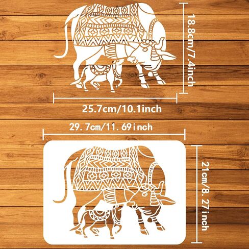 FINGERINSPIRE Warli Cow Painting Stencil - 8.3x11.7inch Large Cow Stencil for Painting, Ancient Style Pattern Drawing Template in Saudi Arabia