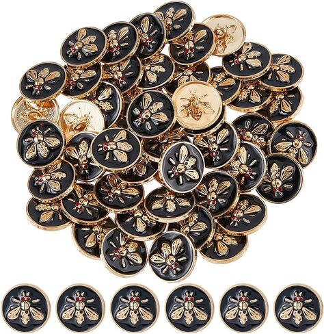 SUPERFINDINGS 32Pcs 0.7inch Enamel Bee Buttons Alloy Flat Round 3D Bee Buttons Metal Bee Round Button Vintage Black Bee Buttons for DIY Button Sewing Coat Uniform Suit Jacket in Saudi Arabia