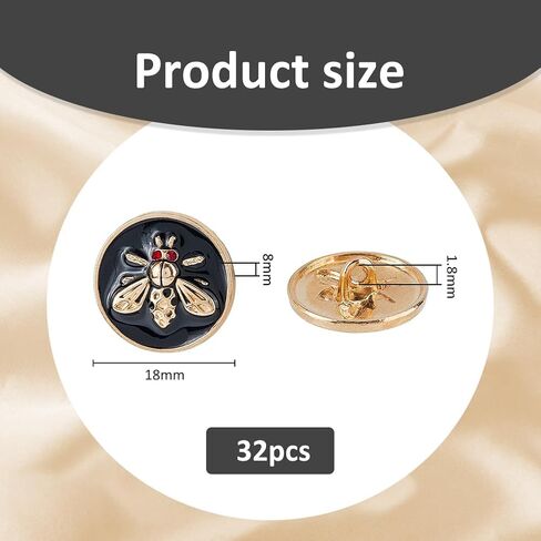 SUPERFINDINGS 32Pcs 0.7inch Enamel Bee Buttons Alloy Flat Round 3D Bee Buttons Metal Bee Round Button Vintage Black Bee Buttons for DIY Button Sewing Coat Uniform Suit Jacket in Saudi Arabia