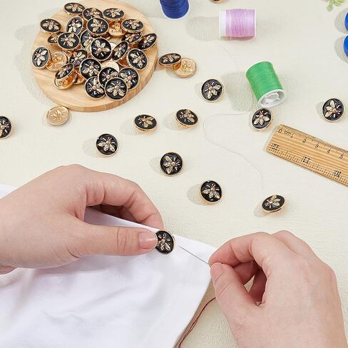 SUPERFINDINGS 32Pcs 0.7inch Enamel Bee Buttons Alloy Flat Round 3D Bee Buttons Metal Bee Round Button Vintage Black Bee Buttons for DIY Button Sewing Coat Uniform Suit Jacket in Saudi Arabia