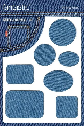 Iron-On Denim Shapes Patch Set for Jeans Durable Repair and Decorative Patches for Denim - Easy No Sew Fabric Applique (Dark Blue) in Kuwait