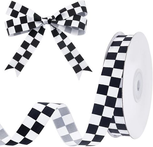 AHANDMaker 27 ياردة شريط فحص أبيض وأسود ، 3/4 بوصة سباق السيارة تحت عنوان GROSGRAIN شريط ، شريط Grosgrain مع نمط كلاسيكي المتقلب ل DIY ، حفلة سباق والهدية الديكور in Kuwait