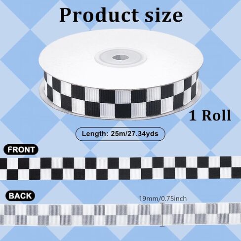 AHANDMaker 27 ياردة شريط فحص أبيض وأسود ، 3/4 بوصة سباق السيارة تحت عنوان GROSGRAIN شريط ، شريط Grosgrain مع نمط كلاسيكي المتقلب ل DIY ، حفلة سباق والهدية الديكور in Kuwait