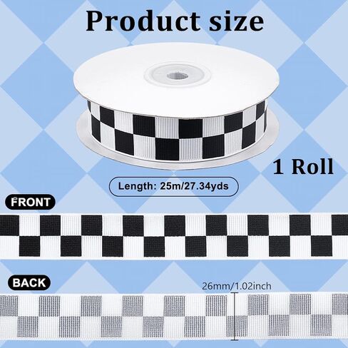 AHANDMAKER 27 Yards Black and White Check Ribbon,3/4 Inch Racing Car Themed Grosgrain Ribbon, Grosgrain Ribbon with Classic Checkered Pattern for DIY, Racing Car Party & Gift Decoration in Kuwait