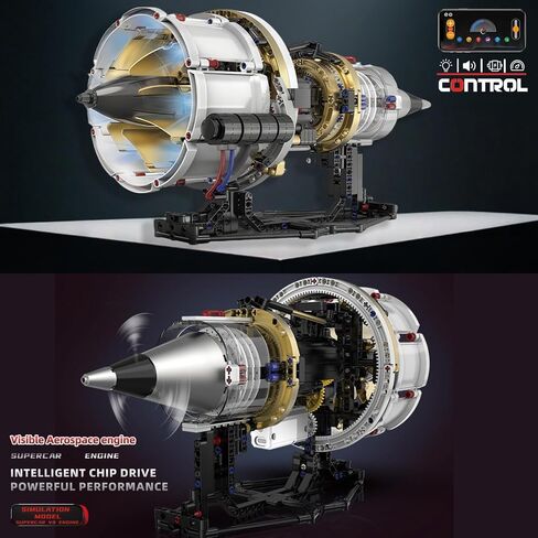 Aircraft Engine Model Kit That Runs - Jet Turbofan Visible Mini Engine with Motor & APP Control - Idea Mechanical Gifts Compatible with Lego Airplane,Aerospace MOC Engineering Set for Adults in Saudi Arabia