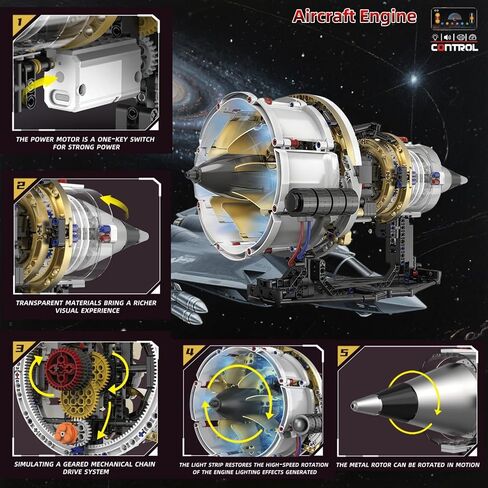 Aircraft Engine Model Kit That Runs - Jet Turbofan Visible Mini Engine with Motor & APP Control - Idea Mechanical Gifts Compatible with Lego Airplane,Aerospace MOC Engineering Set for Adults in Saudi Arabia
