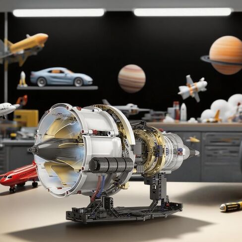 Aircraft Engine Model Kit That Runs - Jet Turbofan Visible Mini Engine with Motor & APP Control - Idea Mechanical Gifts Compatible with Lego Airplane,Aerospace MOC Engineering Set for Adults in Saudi Arabia