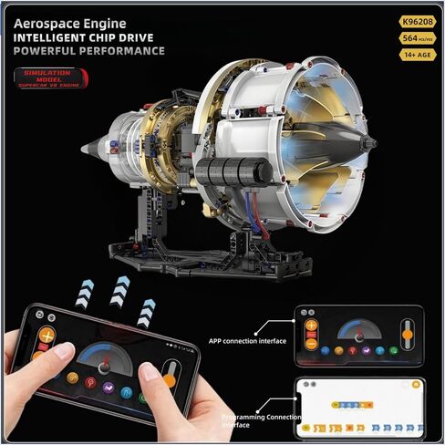 Aircraft Engine Model Kit That Runs - Jet Turbofan Visible Mini Engine with Motor & APP Control - Idea Mechanical Gifts Compatible with Lego Airplane,Aerospace MOC Engineering Set for Adults in Saudi Arabia