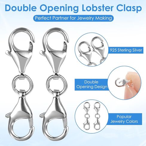 2pcs 925 Sterling Silver Double Lobster Claw Clasps Necklace Clasps and Closures Bracelet Extender Bracelet Clasp for Making Jewelry Chain Bracelets Extension Jewelry in Saudi Arabia