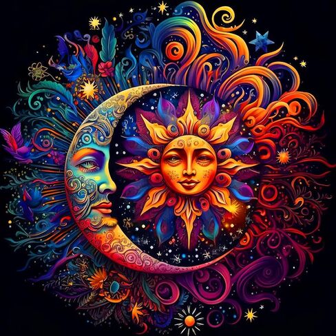 Sun and Moon Diamond Painting Kits for Adults， Sun and Moon Diamond Art Kits for Adults,DIY Full Drill Diamond Painting Gem Art and Crafts 14x14inch in Saudi Arabia
