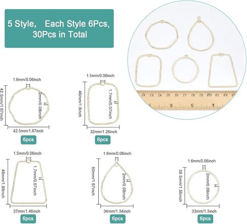 CHGCRAFT 30Pcs 5Styles Open Back Bezel Pendants Geometric Hollow Frame Rectangle Ring Charms for DIY UV Resin Pressed Flower Jewelry Making in Saudi Arabia