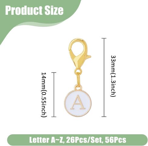 Superfindings 52pcs 26 أنماط مقطع على سحر 26 خطاب السوستة يسحب أحرف الأحرف الأوليات من A إلى Z سحر الأبجدية مع جراد البحر المشبك الأسود/الأبيض لزخارف محفظة مفاتيح حجارة الظهر in Kuwait