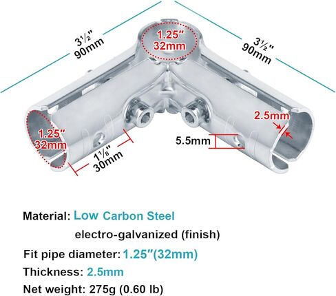 eoere 8 Sets 90 Degree Structural Pipe Connector 3 Way Metal Joint Chain Link Fence Clamp Fit 1-1/4 Inches O.D. Pipe, Carbon Steel Corner Fitting End Rails Clamps, Thickness 2.5 mm in Kuwait