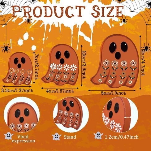 Suzile 3 Pcs Halloween Decor Wooden Ghost Sign Ghost Theme Table Centerpieces Cute Ghost Tiered Tray Decorations Rustic Farmhouse Ghost Sign for Halloween Fall Party Home Shelf Photo Prop Display in Saudi Arabia