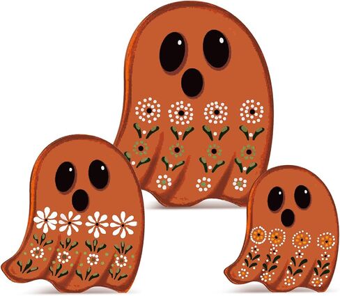 Suzile 3 Pcs Halloween Decor Wooden Ghost Sign Ghost Theme Table Centerpieces Cute Ghost Tiered Tray Decorations Rustic Farmhouse Ghost Sign for Halloween Fall Party Home Shelf Photo Prop Display in Saudi Arabia