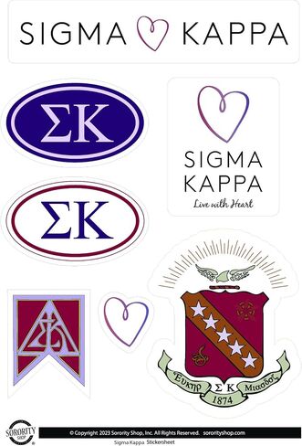 ورقة ملصقات Sigma Kappa - ملصقات نادي نسائية فينيل التركيز مع تصميمات مرخصة رسميًا ، لاصق قابل للإزالة ، 7 ملصقات لكل ورقة ، بواسطة متجر نادي نسائي in Saudi Arabia