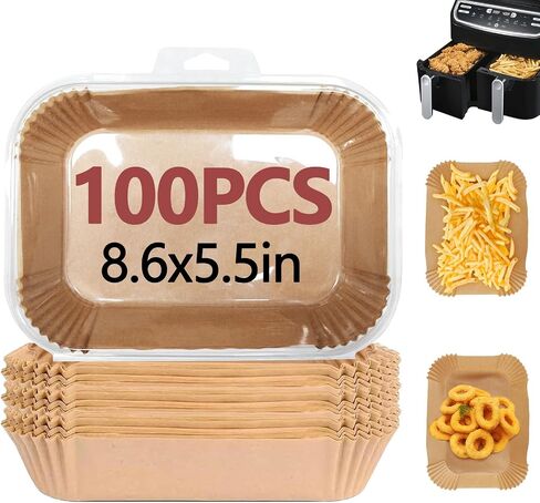 100PCS Air Fryer Liners for Ninja, 8.6 x 5.5 inch Disposable Air Fryer Paper Dual Basket, Non-Stick Unbleached Parchment Paper Baking Accessories Liners for Natural Ninja DZ201 DZ401 in Saudi Arabia