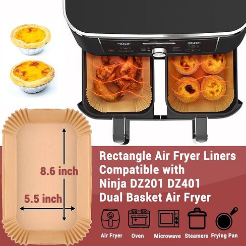 100PCS Air Fryer Liners for Ninja, 8.6 x 5.5 inch Disposable Air Fryer Paper Dual Basket, Non-Stick Unbleached Parchment Paper Baking Accessories Liners for Natural Ninja DZ201 DZ401 in Saudi Arabia