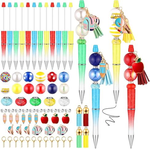 142 PCS Halloween Beadable Pen Halloween Classroom Gifors Making Kit 12 Balloved Point Pen 50 Beads 40 Spacer Beads 20 Pendants 20 Lobster Clasp for DIY Supplies (bag School Bag) in Kuwait