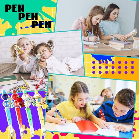 142 PCS Halloween Beadable Pen Halloween Classroom Gifors Making Kit 12 Balloved Point Pen 50 Beads 40 Spacer Beads 20 Pendants 20 Lobster Clasp for DIY Supplies (bag School Bag) in Kuwait