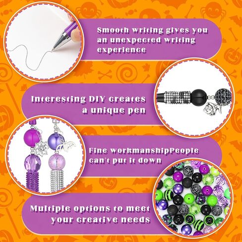 142 Pcs Halloween Beadable Pen Halloween Classroom Teacher Gifts Making Kit 12 Beaded Ballpoint Pen 50 Beads 40 Spacer Beads 20 Pendants 20 Lobster Clasp for DIY Supplies Birthday(School Bag) in Saudi Arabia