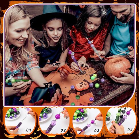142 Pcs Halloween Beadable Pen Halloween Classroom Teacher Gifts Making Kit 12 Beaded Ballpoint Pen 50 Beads 40 Spacer Beads 20 Pendants 20 Lobster Clasp for DIY Supplies Birthday(School Bag) in Saudi Arabia