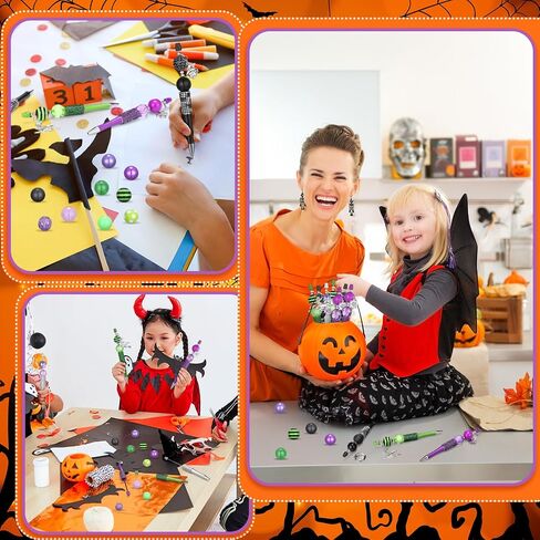 142 Pcs Halloween Beadable Pen Halloween Classroom Teacher Gifts Making Kit 12 Beaded Ballpoint Pen 50 Beads 40 Spacer Beads 20 Pendants 20 Lobster Clasp for DIY Supplies Birthday(School Bag) in Saudi Arabia